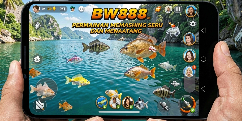 Gameplay BW888 yang menampilkan momen seru memancing di lautan.