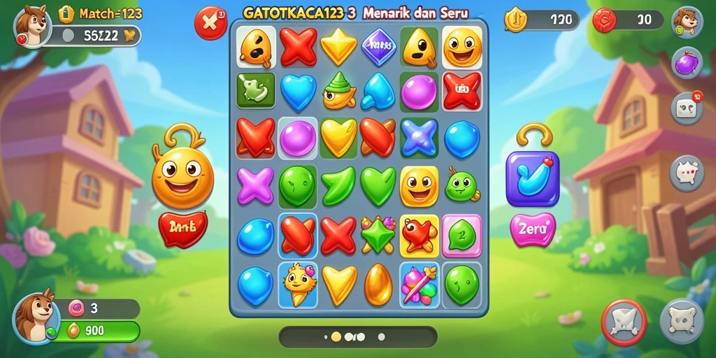 Screenshot utama GATOTKACA123 dengan gameplay Match-3 yang seru.