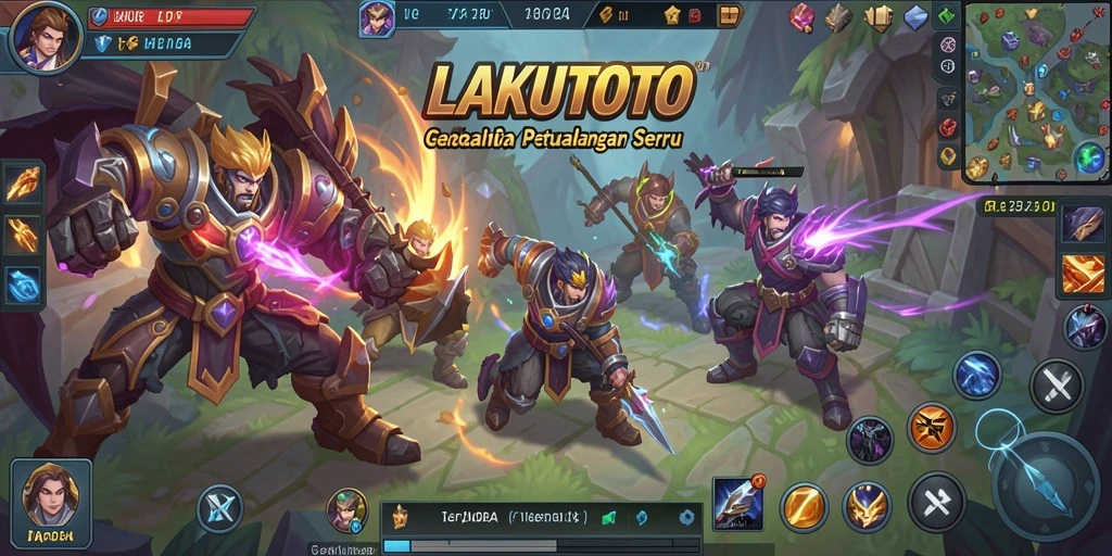 Tampilan gameplay seru dalam LAKUTOTO dengan aksi MOBA yang intens.