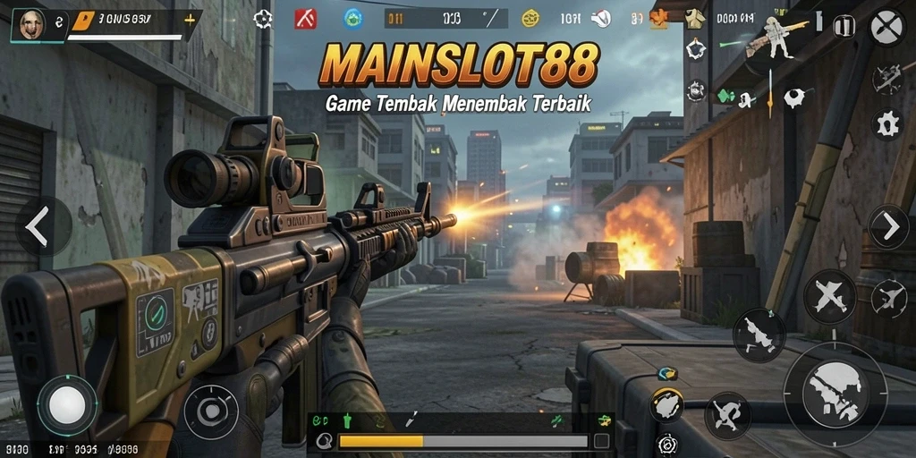 Tampilan gameplay intens di MAINSLOT88 dengan aksi tembak menembak yang mendebarkan.