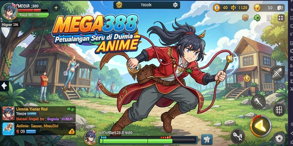 Tampilan gameplay MEGA388 dengan karakter anime yang menarik.