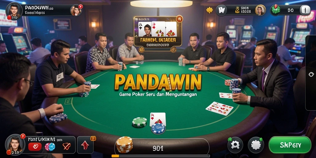Tangkapan layar gameplay PANDAWIN yang menunjukkan suasana permainan Poker yang intens.